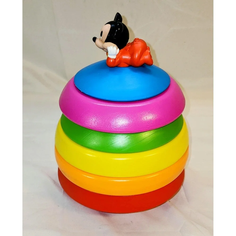 Vintage 1988 Seven Towns Mickey Mouse Round Stacking Blocks Ball With Rattle Toy